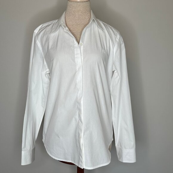 Lauren Ralph Lauren Women's Classic White Button Up Long Sleeve Shirt Size Large - Picture 2 of 9